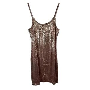 Forever 21 Size Medium Sequin Rose Gold Strappy Mini Dress Sparkly